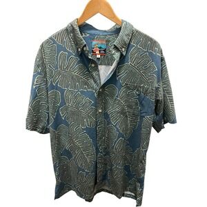 Vintage Joe Kealohas Reyn Spooner Shirt Men's Large Hawaiian Button Leaves Blue